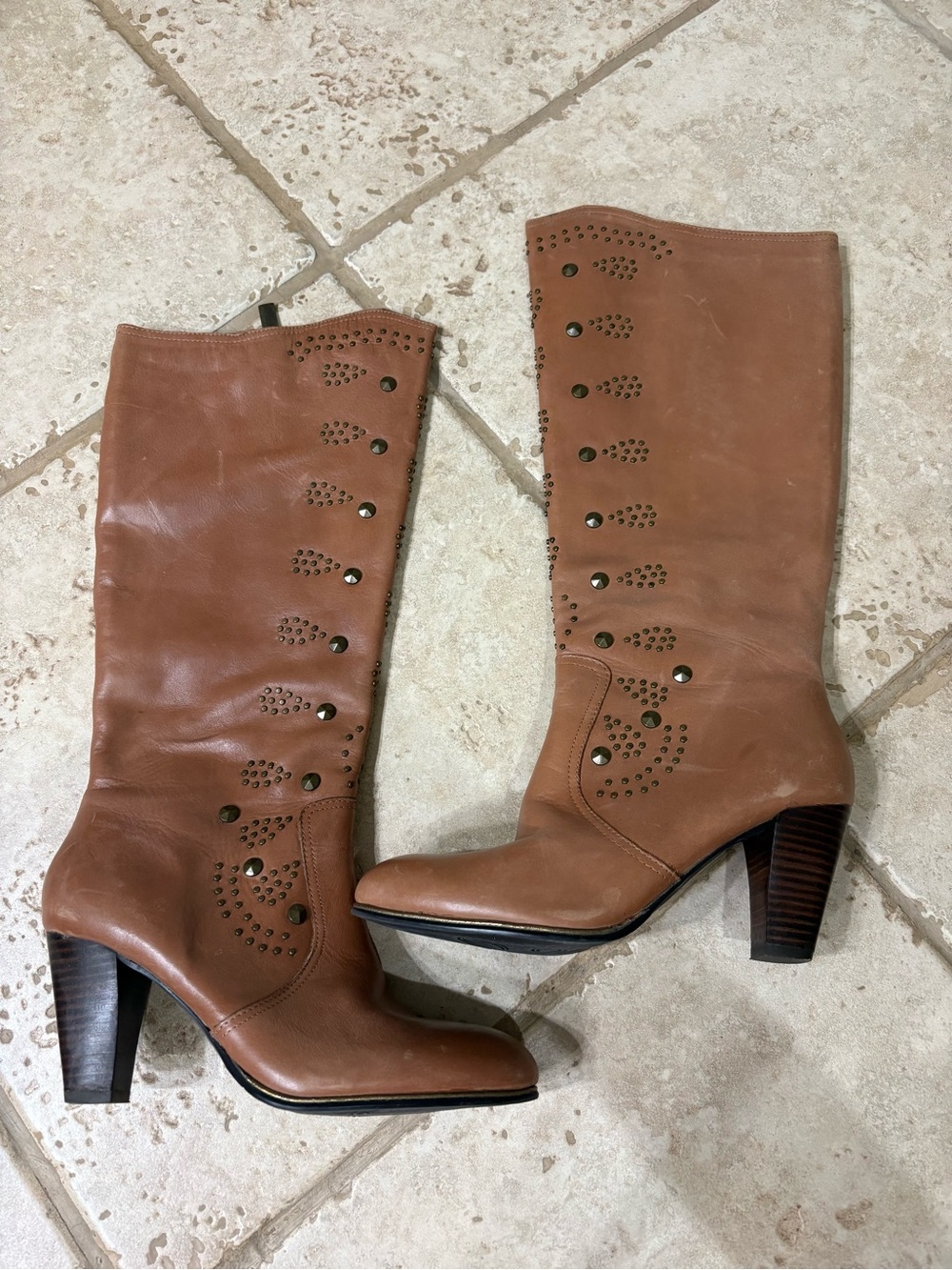 Reba Women's Tall Brown Leather Heeled Boots size 7.5M